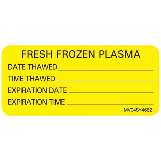 Lab Communication Label (Paper, Permanent) Fresh Frozen Plasma 2 1/4"x1 Yellow - 420 per Roll