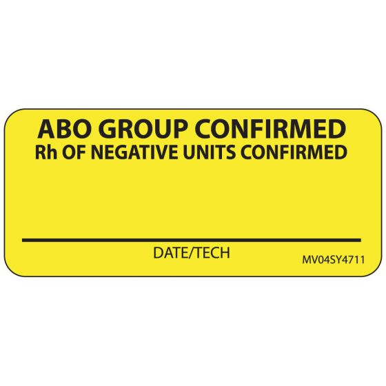 Label Paper Permanent ABO Group Confirmed 1" Core 2 1/4"x1 Yellow 420 per Roll