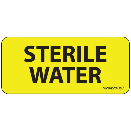 Label Paper Permanent Sterile Water, 1" Core, 2 1/4" x 1", Yellow, 420 per Roll