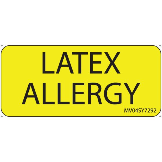 Label Paper Permanent Latex Allergy, 1" Core, 2 1/4" x 1", Yellow, 420 per Roll
