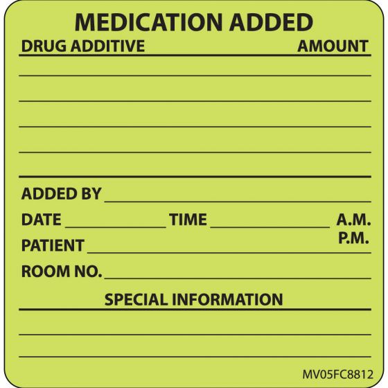 Label Paper Removable Medication Added, 1" Core, 2 7/16" x 2 1/2", Fl. Chartreuse, 400 per Roll