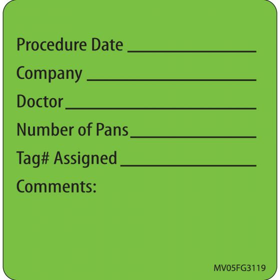 Label Paper Removable Procedure Date, 1" Core, 2 7/16" x 2 1/2", Fl. Green, 400 per Roll