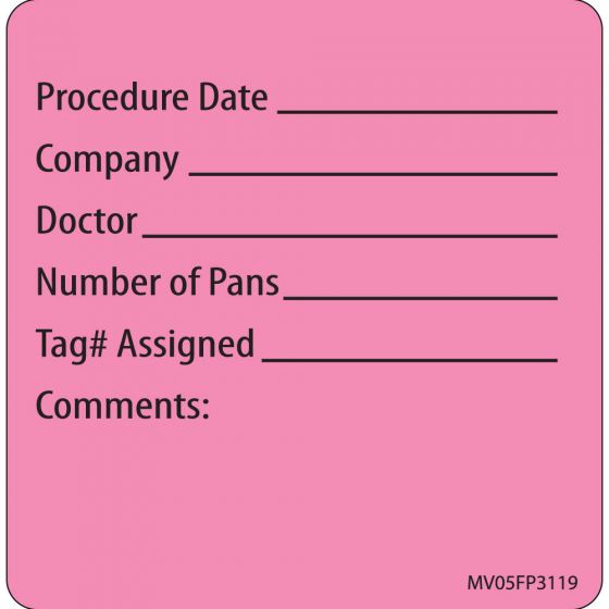 Label Paper Removable Procedure Date, 1" Core, 2 7/16" x 2 1/2", Fl. Pink, 400 per Roll