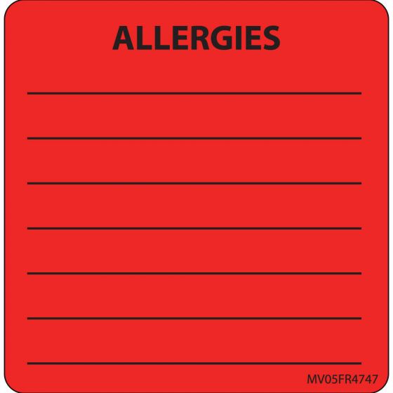 Label Paper Permanent Allergies 1" Core 2 7/16"x2 1/2" Fl. Red 400 per Roll