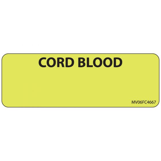 Lab Communication Label (Paper, Removable) Cord Blood 2 15/16"x1 Fluorescent Chartreuse - 333 per Roll