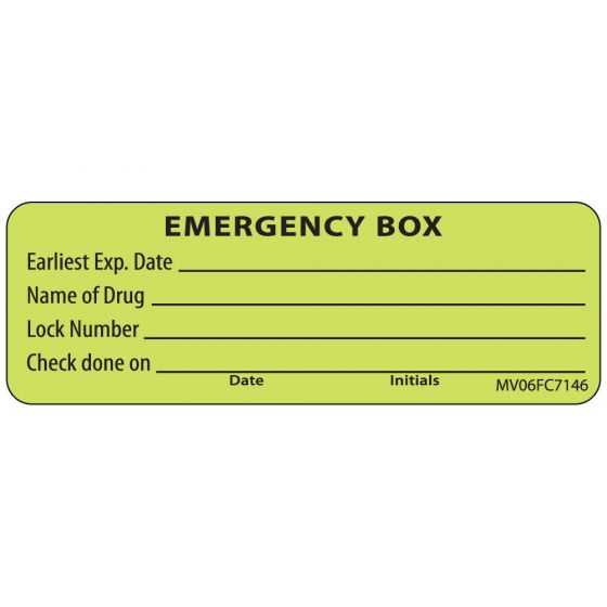 Label Paper Removable Emergency Box, 1" Core, 2 15/16" x 1", Fl. Chartreuse, 333 per Roll