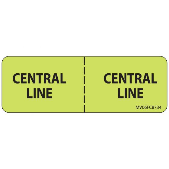 Label Paper Removable Central Line:, 1" Core, 2 15/16" x 1", Fl. Chartreuse, 333 per Roll