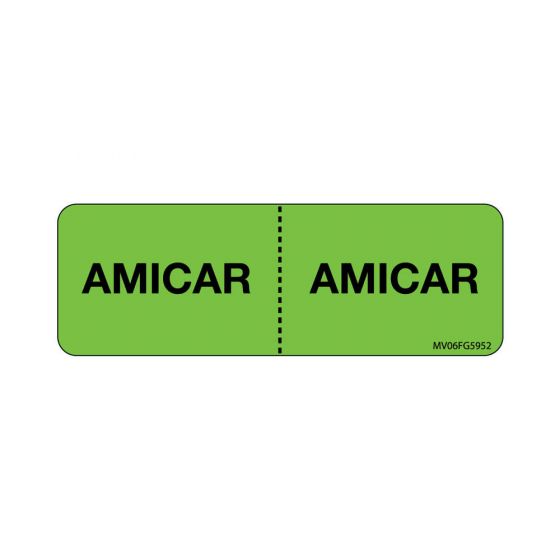 Label Paper Removable AMICAR: AMICAR, 1" Core, 2 15/16" x 1", Fl. Green, 333 per Roll