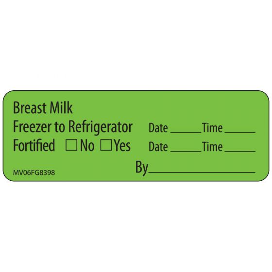 Label Paper Removable Breast Milk Freezer, 1" Core, 2 15/16" x 1", Fl. Green, 333 per Roll