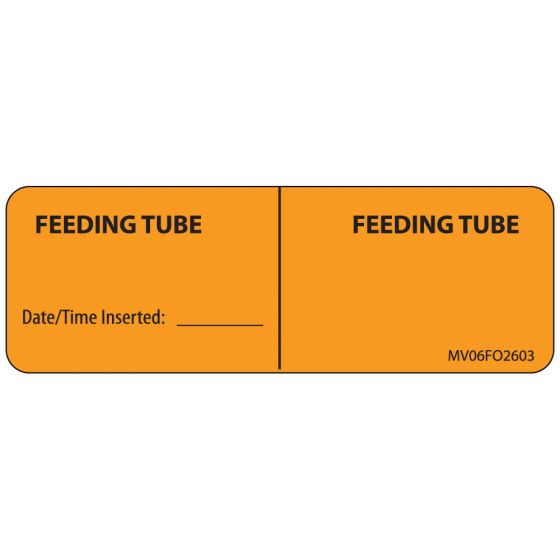 Label Paper Removable Feeding Tube Feeding, 1" Core, 2 15/16" x 1", Fl. Orange, 333 per Roll