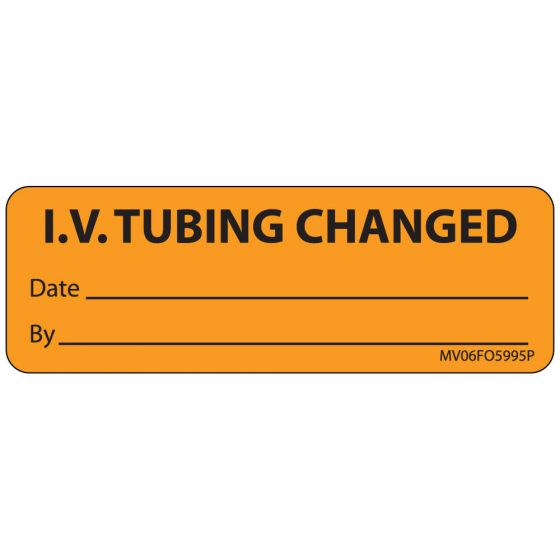 Label Paper Permanent IV Tubing Changed, 1" Core, 2 15/16" x 1", Fl. Orange, 333 per Roll