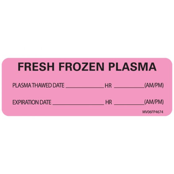 Lab Communication Label (Paper, Removable) Fresh Frozen Plasma 2 15/16"x1 Fluorescent Pink - 333 per Roll