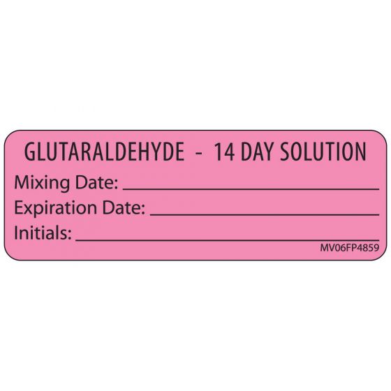 Label Paper Removable Glutaraldehyde - 1"4 1 Core 2 15/16" x 1", Fl. Pink, 333 per Roll