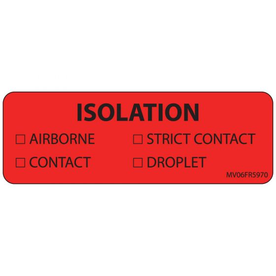 Label Paper Permanent Isolation Airborne, 1" Core, 2 15/16" x 1", Fl. Red, 333 per Roll