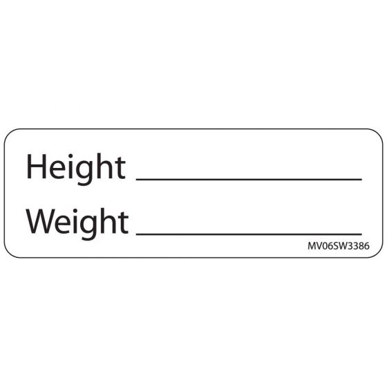 Label Paper Removable Height Weight, 1" Core, 2 15/16" x 1", White, 333 per Roll