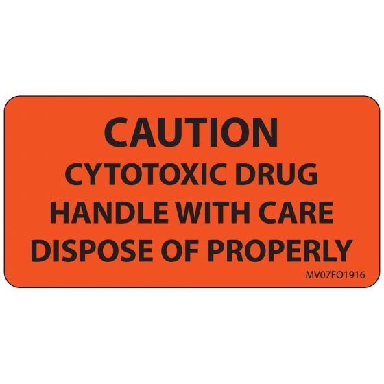 Label Paper Removable Caution Cytotoxic, 1" Core, 2 15/16" x 1", 1/2", Fl. Orange, 333 per Roll