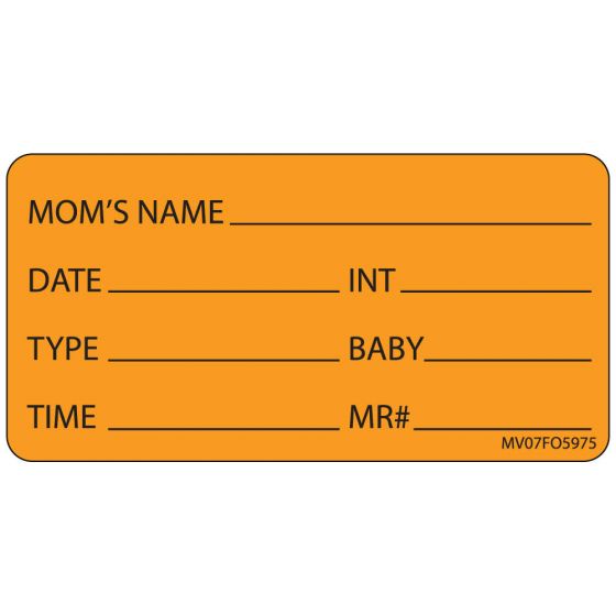 Label Paper Removable Moms Name Date Int, 1" Core, 2 15/16" x 1", 1/2", Fl. Orange, 333 per Roll
