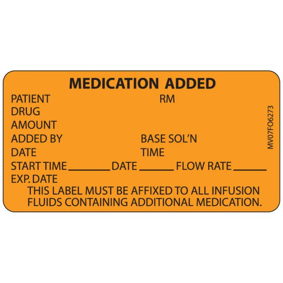Label Paper Removable Medication Added, 1" Core, 2 15/16" x 1", 1/2", Fl. Orange, 333 per Roll