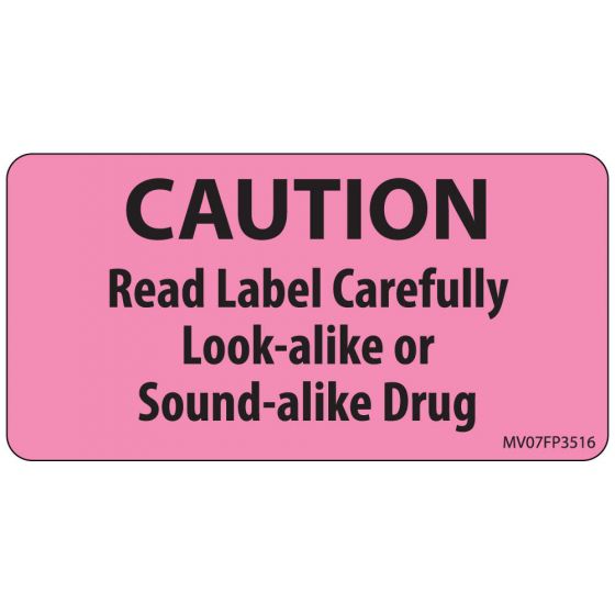 Label Paper Removable Caution Read Label, 1" Core, 2 15/16" x 1", 1/2", Fl. Pink, 333 per Roll