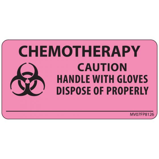 Label Paper Removable Chemotherapy /, 1" Core, 2 15/16" x 1", 1/2", Fl. Pink, 333 per Roll