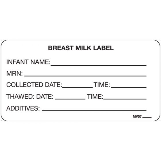 Label Paper Removable Breast Milk Label, 1" Core, 2 15/16" x 1", 1/2", White, 333 per Roll