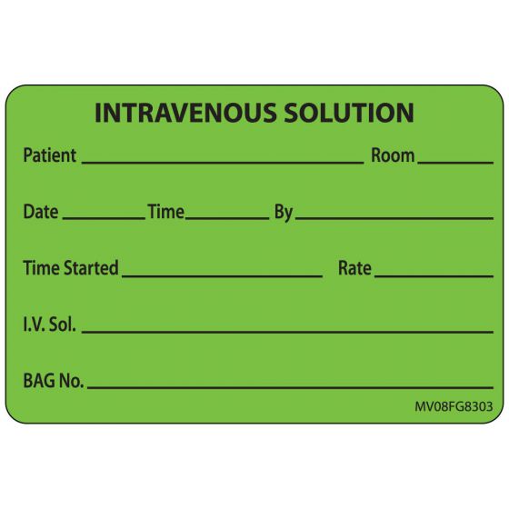 Label Paper Removable Intravenous, 1" Core, 2" 15/16" x 2, Fl. Green, 333 per Roll