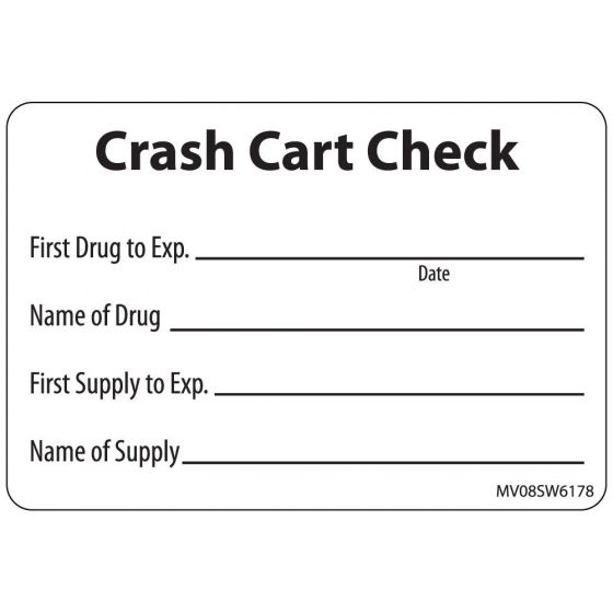 Label Paper Removable Crash Cart Check, 1" Core, 2" 15/16" x 2, White, 333 per Roll