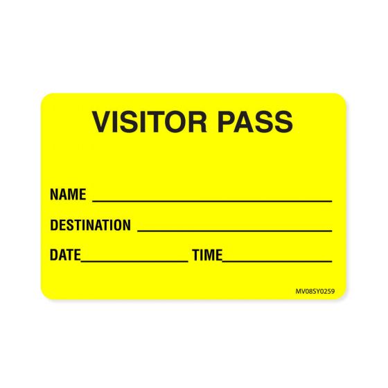 Visitor Pass Label Badges Paper Permanent "Visitor Pass" 2-15/16" X 2" Yellow, 333 per Roll
