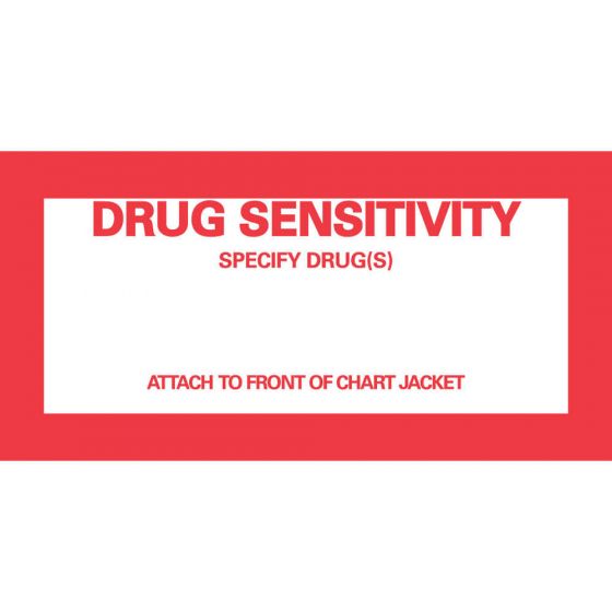 Label Paper Removable Drug Sensitivity 4 1/2" x 2 1/4", White, 1000 per Roll, 1 Roll per Box
