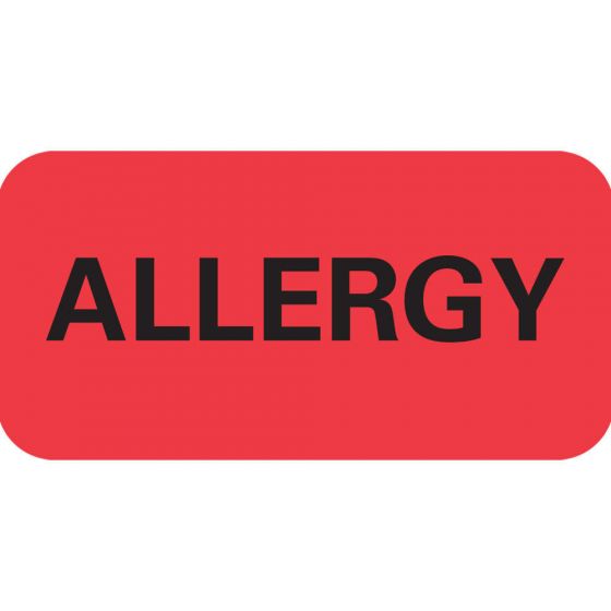 Label Paper Removable Allergy, 1" Core, 1 1/2" x 3/4", Red, 1000 per Roll