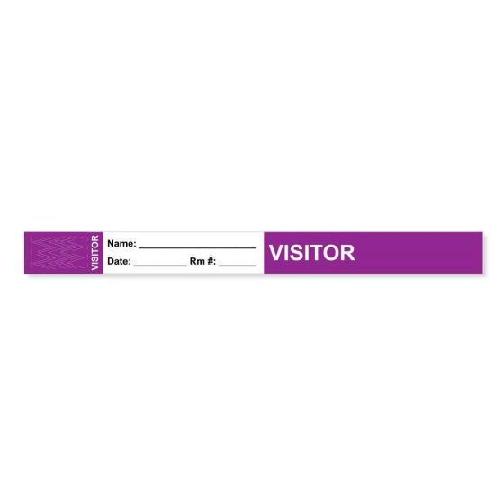 Visitor Pass Wristband Tamper-Evident Tyvek® Visitor Name: 1" x 10" Adult Purple - 1000 per Case