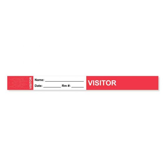 Visitor Pass Wristband Tamper-Evident Tyvek® Visitor Name: 1" x 10" Adult Red - 1000 per Case