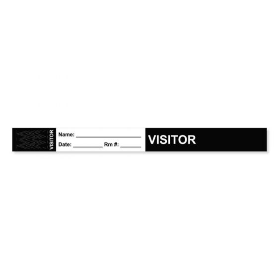 Visitor Pass Wristband Tamper-Evident Tyvek® Visitor Name: 1" x 10" Adult Black - 1000 per Case