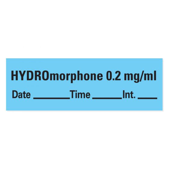 ANESTHESIA TAPE WITH DATE, TIME & INITIAL (REMOVABLE) HYDROMORPHONE 0.2 1/2" X 500" - 333 IMPRINTS - BLUE - 500 INCHES PER ROLL
