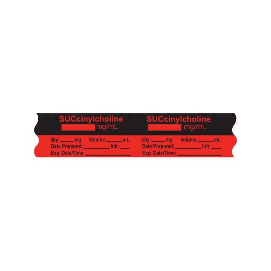 Anesthesia Tape, with Expiration Date, Time & Initial (Removable), "Succinylcholine mg/ml" 3/4" x 500", Fluorescent Red - 333 Imprints - 500 Inches per Roll