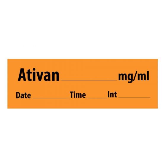Anesthesia Tape with Date, Time & Initial (Removable) Ativan mg/ml Date 1/2" x 500" - 333 Imprints - Orange - 500 Inches per Roll