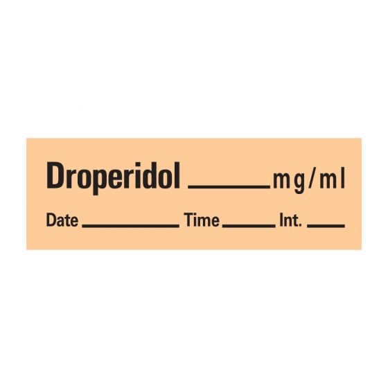 Anesthesia Tape with Date, Time & Initial (Removable) Droperidol mg/ml 1/2" x 500" - 333 Imprints - Salmon - 500 Inches per Roll