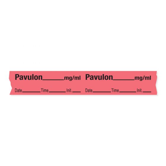 Anesthesia Tape with Date, Time & Initial (Removable) Pavulon mg/ml 1/2" x 500" - 333 Imprints - Fluorescent Red - 500 Inches per Roll