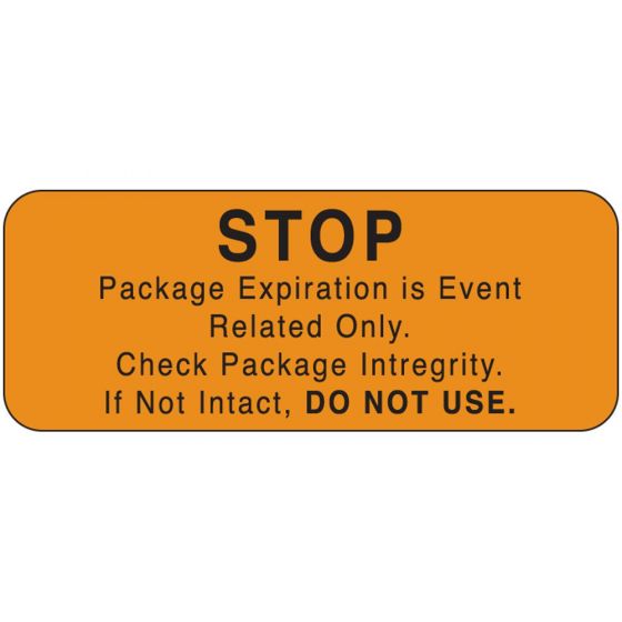 Label Paper Permanent Label Stop Package, 2 1/4" x 7/8", Orange, 1000 per Roll