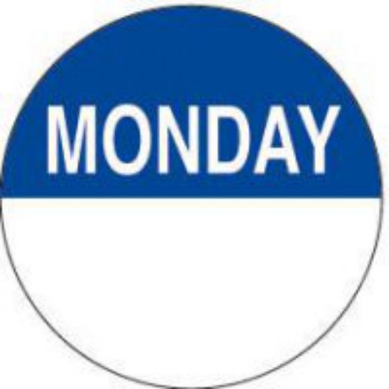 Label Paper Permanent Monday, White and Blue, 1000 per Roll