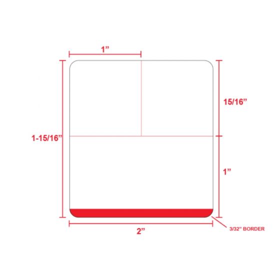 Direct Thermal Label, Epic Compatible, Paper, 2" x 1-15/16", Red Stripe, 1" Core, 1480 per roll, 12 per box