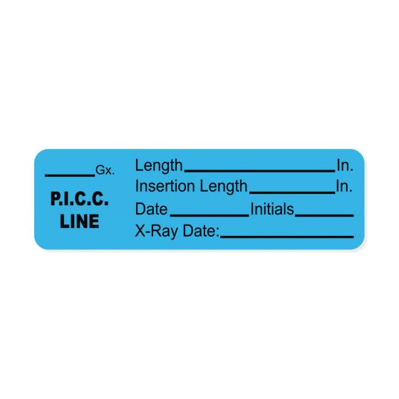IV Label Wraparound Paper Permanent ___Gx. P.I.C.C. Line  2 7/8"x7/8" Light Blue 1000 per Roll