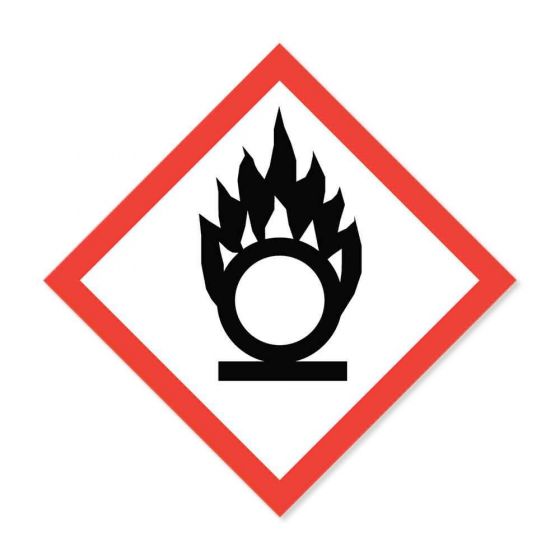 LABEL HAZARD COMM FLAME OVER CIRCLE 2X2 WHITE/RED 250/ROLL