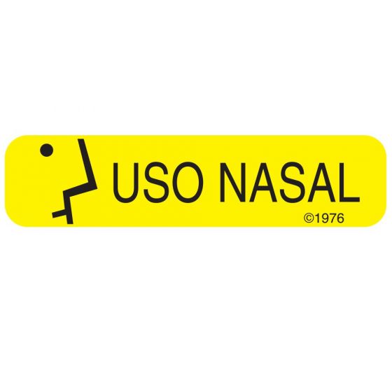 Communication Label (Paper, Permanent) Uso Nasal 1 9/16" x 3/8" Yellow - 500 per Roll, 2 Rolls per Box