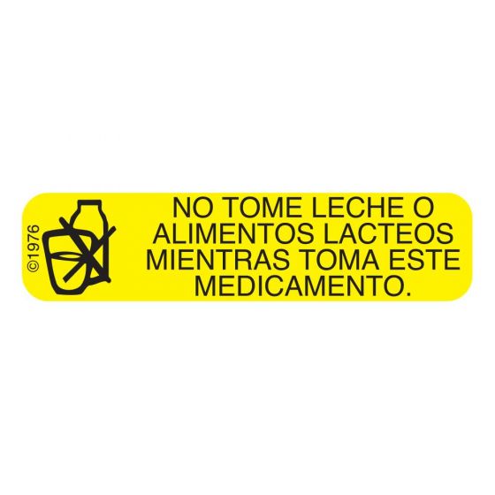 Communication Label (Paper, Permanent) No Tome Leche O 1 9/16" x 3/8" Yellow - 500 per Roll, 2 Rolls per Box