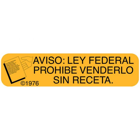 Communication Label (Paper, Permanent) Aviso: Ley Federal 1 9/16" x 3/8" Gold - 500 per Roll, 2 Rolls per Box