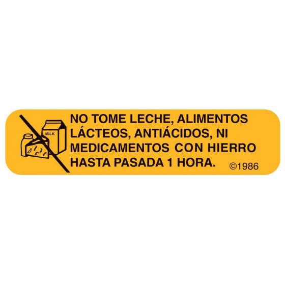 Communication Label (Paper, Permanent) No Tome Leche, 1 9/16" x 3/8" Gold - 500 per Roll, 2 Rolls per Box