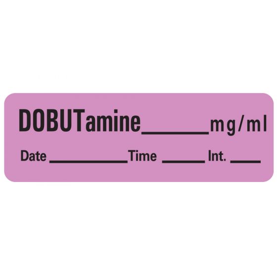 Anesthesia Label with Date, Time & Initial (Paper, Permanent) Dobutamine mg/ml 1 1/2" x 1/2" Violet - 600 per Roll