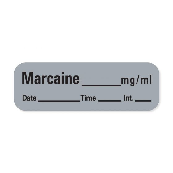 ANESTHESIA LABEL WITH DATE, TIME, AND INITIAL PAPER PERMANENT MARCAINE MG/ML 1" CORE 1 1/2" X 1/2" GRAY 600 PER ROLL