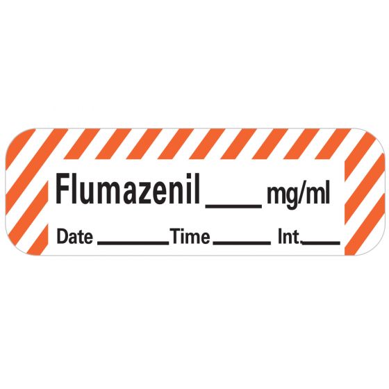 Anesthesia Label with Date, Time & Initial (Paper, Permanent) Flumazenil mg/ml 1 1/2" x 1/2" White with Fluorescent Red - 600 per Roll